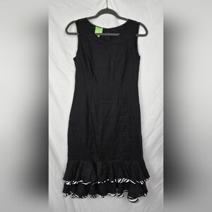 Citrine Canada Black Linen Ruffled Tiered Sleeveless Sheath Midi Dress sz 6